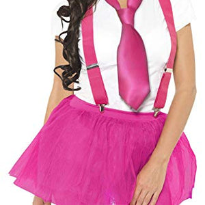 Smiffys Glam Geek Kit with Glasses Braces and Tie - Pink