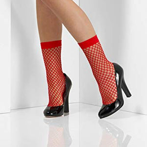 Smiffys 48707 Fishnet Socks, Red, One Size