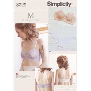 Simplicity Pattern 8229 Misses' Underwire Bras and Panties by Madalynne, Size 32A - 42DD / XS-XL