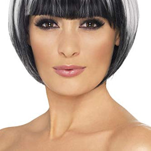 Smiffys Quirky Bob Wig with White Streaks - Black