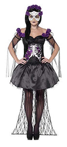Smiffys Adult Women's Day of the Dead Senorita Costume, Printed Top, Skirt, Rose Headband and Latex Mask, Day of the Dead, Halloween, Size: M, 43737