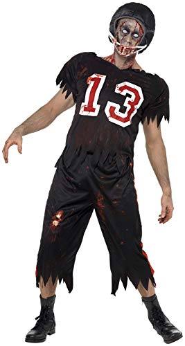 Smiffy's American Footballer Zombie Costume, Top, Trousers & Helmet, Size: S, Colour: Black, 32908