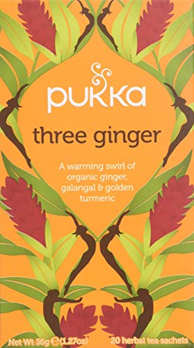 Pukka Three Ginger, Organic Herbal Tea with Galangal & Turmeric (4 Pack, 80 Tea bags)