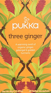 Pukka Three Ginger, Organic Herbal Tea with Galangal & Turmeric (4 Pack, 80 Tea bags)