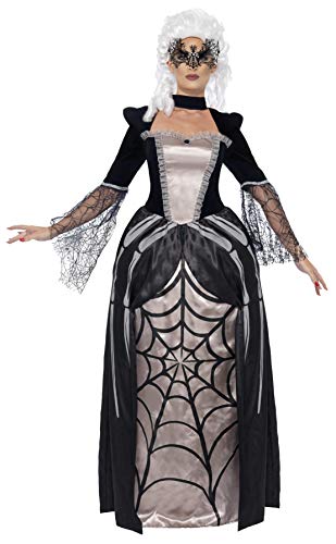 Smiffys Adult Women's Black Widow Baroness Costume, Printed Dress, Carnival of the Damned, Halloween, Size: L, 43741