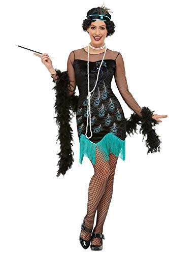 Smiffys 47780L 20s Peacock Flapper Costume, Women, Green & Blue, L - UK Size 16-18