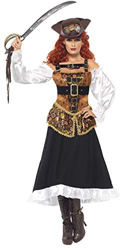 Smiffys Adult Women's Steam Punk Pirate Wench Costume, Dress with Sleeves and Buckles, Pirates, Size: M, 28709