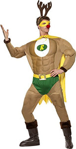 Smiffys Adult men's Super Reindeer Costume, Top, trousers, Cape, Bootcovers, Nose, Mask and Antlers, Christmas, Size L, 36215