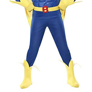 Smiffys Men's Bananaman EVA Chest Costume, Top, Trousers, Cape, Belt, Gloves & Boot Covers, Bananaman, Size: M, Colour: Blue and Yellow, 39556