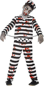 Smiffys Children's Zombie Convict Costume, Trousers, Top, Hat & Wrist Cuffs, Size: T, Colour: Black and White, 44326