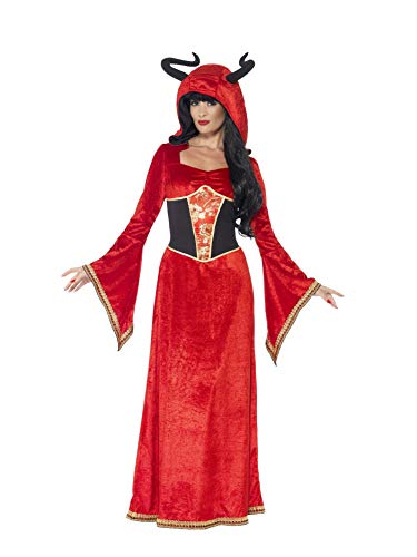 Smiffys Adult Women's Demonic Queen Costume, Dress and Attached Horns, Legends of Evil, Halloween, Size: S, 43725