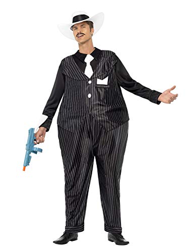 Smiffys Men's Gangster Fat Cat Costume, Hooped Jumpsuit, Hat & Tie, One Size, Colour: Black, 25779