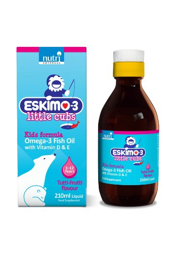 Eskimo Little Cubs Kids Omega 3 Fish Oil with Vitamin D & E - Tutti Fruitti Flavour 210ml