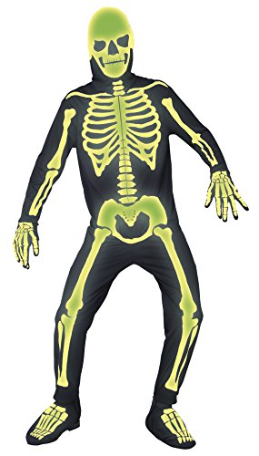 Smiffys Adult men's Graveyard Bones Costume, Jumpsuit, Hood, Gloves and Bootcovers, Gothic Manor, Halloween, Plus Size XL, 36124