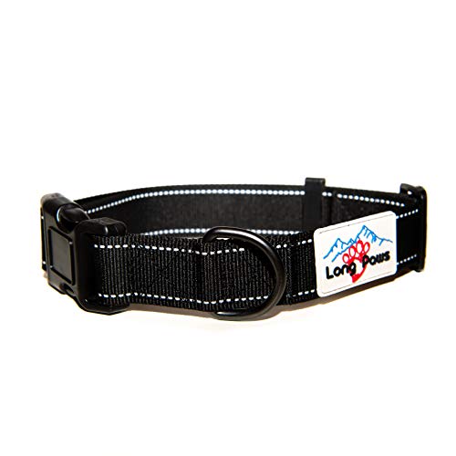 Long Paws Urban Trek Reflective Collar, Black, Extra Small 23-29Cm, 1.5Cm Wide