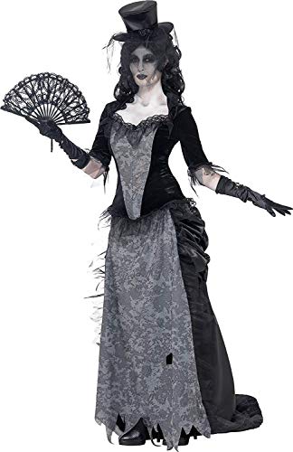 Smiffys Adult Women's Ghost Town Black Widow Costume, Top, Skirt and Hat, Ghost Town, Halloween, Size: M, 24575