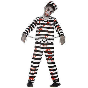 Smiffys Children's Zombie Convict Costume, Trousers, Top, Hat & Wrist Cuffs, Size: S, Colour: Black and White, 44326
