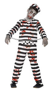 Smiffys Children's Zombie Convict Costume, Trousers, Top, Hat & Wrist Cuffs, Size: M, Colour: Black and White, 44326