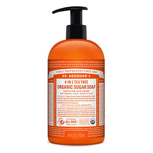 Dr. Bronner's Organic Tea Tree Sugar Soap. 4-in-1 Organic Pump Soap for Home and Body (24 oz)