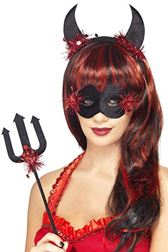 Smiffys Devilicious Kit with Eye Mask Horns and Trident Crop - Black