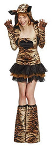 Fever Adult Women's Tiger Costume, Tutu Dress, Detachable Clear Straps, Jacket and Bootcovers, Animal Atraction, Size: S, 29495