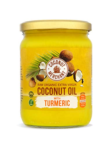 Coconut Merchant Organic Coconut Oil with Turmeric 500mL | Extra Virgin, Raw, Cold Pressed, Unrefined | Ethically Sourced, Vegan, Ketogenic and 100% Natural - 500mL