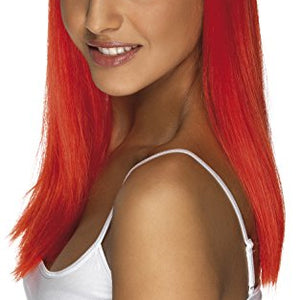 Smiffys Women's Long and Straight Neon Red Wig with Bangs, One Size, Glamourama Wig, 42163