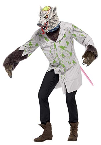 Smiffys Men's Experiment Lab Rat Costume, Jacket, Tail and Latex Mask, Hell's Asylum, Colour: Multi, Size: L, 20455