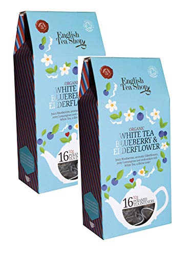 Organic Fairtrade Blueberry and Elderflower White Tea - 2 x 16 Silken Pyramid (64 Gram)
