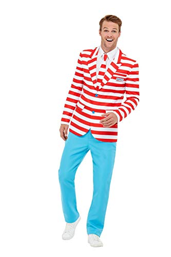 Smiffys 50268S Officially Licensed Where's Wally Suit, Men, Red & White, S - Size 34"-36"