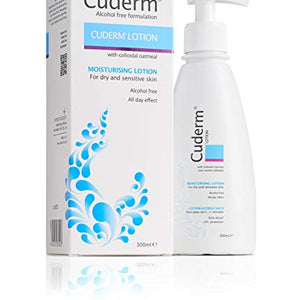 Cuderm Lotion 300ml (Alcohol Free) [Suitable for Dry Skin, Eczema] Colloidal Oatmeal - Hypoallergenic - Vegan Certified - Fragrance Free - SLS Free - Cruelty Free (PETA) - Skincare - Body Lotion