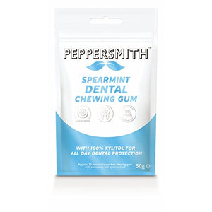 Peppersmith English Spearmint 100% Xylitol-Sweetened Multipack Chewing Gum, Sugar-Free and Good for Teeth — 4 x 50g Packs (132 pieces)