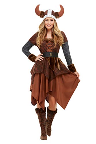 Smiffys 50742L Viking Barbarian Queen Costume, Women, Brown, L - UK Size 16-18