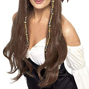 Smiffy's Pirate Wig with Bandana Beads and Charms - Brown, One Size