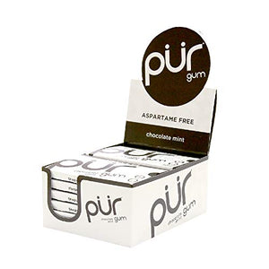 PUR Gum, Chocolate Mint, 100% Xylitol, 151.2g (Box of 12 Blisters) 108 Pieces per Box