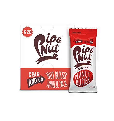 Pip & Nut Smooth Peanut Butter Squeeze Packs – 20 x 30g -  Absolutely No Palm Oil, Hi-Oleic Argentinian Peanuts, High in Fibre, Vegan Friendly