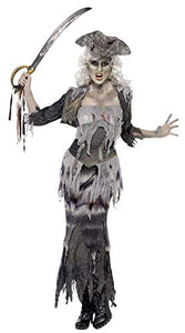 Smiffys Women's Ghost Ship Ghoulina Costume, Top, Skirt, Jacket & Hat, Size: M, Color: Grey, 38888