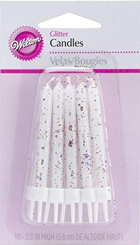 Wilton Glitter Candles with Holders, 2.3-Inch, White, 10-Pack