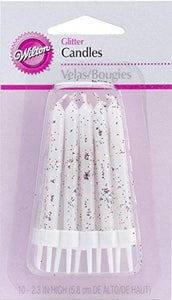 Wilton Glitter Candles with Holders, 2.3-Inch, White, 10-Pack