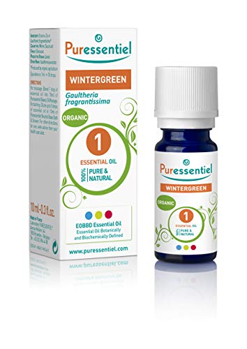 Puressentiel Organic Wintergreen Essential Oil 10ml -100 % Pure & Natural, Vegan - Aromatherapy – Massage & Bath – Warm & Woody scented oil - Undiluted, assured traceability