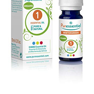Puressentiel Organic Wintergreen Essential Oil 10ml -100 % Pure & Natural, Vegan - Aromatherapy – Massage & Bath – Warm & Woody scented oil - Undiluted, assured traceability