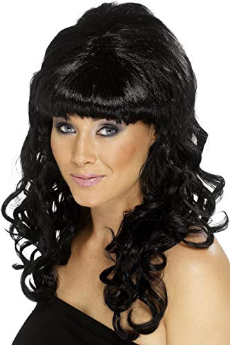 Smiffys Beehive Beauty Wig with Curls - Black