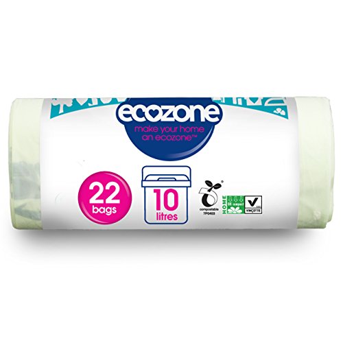 Ecozone Caddy Liners, Home Compost Suitable, Extra Thick and Durable, 22 Bags Per Roll, Maize, Vegetable Starch, Green, 4 x 10 x 4 cm