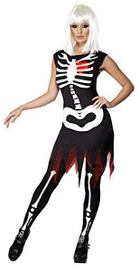 Smiffys Women's Bright Bones Glow in the Dark Costum, Dress and LED Lights, Legends of Evil, Halloween, Black, Large