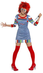 Smiffys Women's Chucky Costume, Jumper, Dungarees, Mask & Wig, Size: L, Color: Blue, 39099