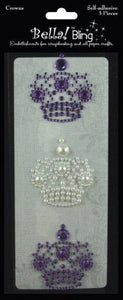 Ruby Rock-It Bling Self-Adhesive Rhinestone/Pearl Crowns 3/Pkg-Purple