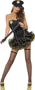Smiffy's Adult Women's Fever Tutu Police Costume, Tutu Dress with Detachable Clear Straps and Hat, Cops, Fever, Size 8-10, 26192