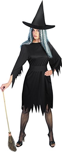 Smiffys Women's Spooky Witch Costume, Dress, Belt & Hat, Size: L, Colour: Black, 20421