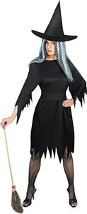 Smiffys Women's Spooky Witch Costume, Dress, Belt & Hat, Size: L, Colour: Black, 20421