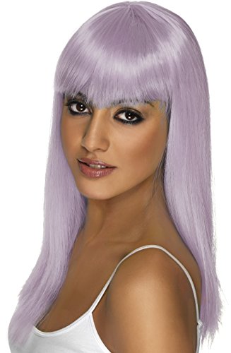 Smiffys Women's Long and Straight Lilac Wig with Bangs, One Size, Glamourama Wig, 42156